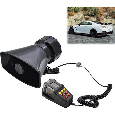 Clacson elettrico da 12V con segnale acustico e sirena d'allarme, volume regolabile, nero (1/5)