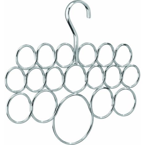 Axis Cintre à Foulard Avec 18 Boucles, Rangement à Suspendre en Métal pour Foulards, Fichus, Cravates, Ceintures, etc., Argenté (1/4)