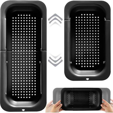 ausziehbarer Spülbecken-Siebeinsatz, verstellbar von 34 bis 47 cm, schwarzer PP-Küchenfilter, für Gemüse und Nudeln (1/5)