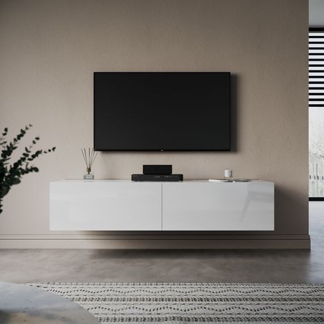 ELEGANT 1400mm Hanging TV Cabinet High Gloss White Wall Mounted TV Unit for Living Room (1/5)