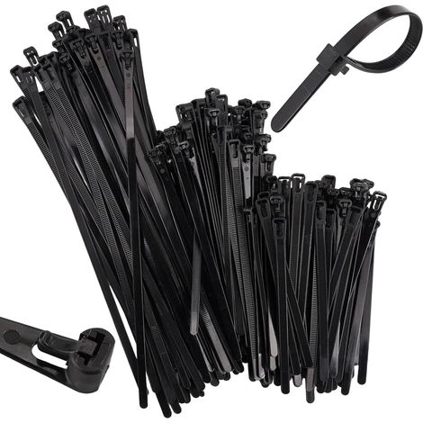 150 Pièces Serre-Câbles Réutilisables, 150/200/300mm Nylon Universal Cable Tie Buckle, 7,6 mm Releasable Cable Ties, Résistant aux UV, Serre Cable Noir pour Famille, Atelier, Gestion Câbles (1/5)