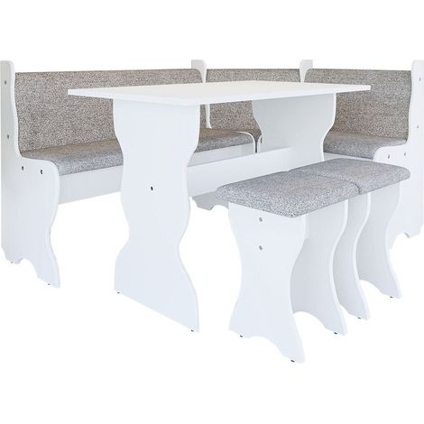 Mirjan24 – Coin repas Reading 100 – Ensemble table et chaises 4 places – Stratifié blanc et gris – Dimensions table 740x1000x650mm – Siège en tapisserie