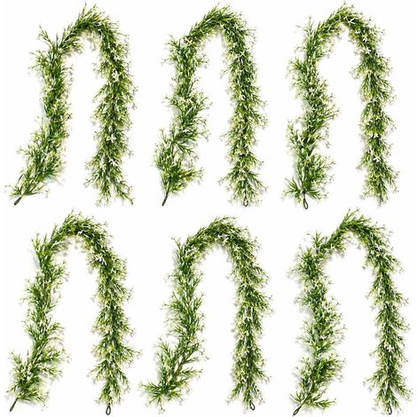 Pack of 6 x 170cm Artificial White Flowering Greenery Garland Hanging Decoration - Premium Quality (1/5)