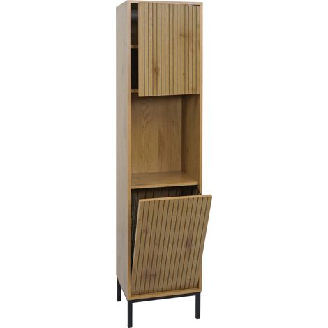 Armoire haute HWC-O42 armoire de salle de bain étagère de salle de bain compartiments de rangement panier à linge M