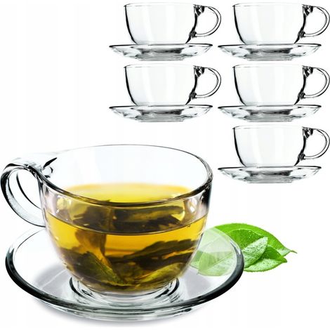 KADAX Set di 6 tazze in vetro trasparente con piattino 200ml/250ml