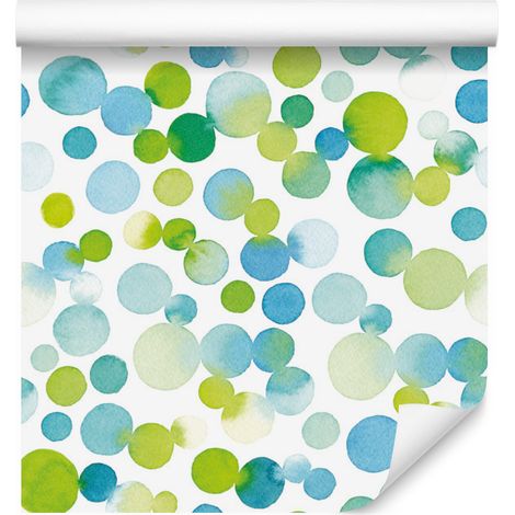 Papier peint à motifs de cercles verts aquarelle pour salon et chambre 50x1000 cm (1/5)