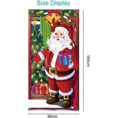 Couverture de Porte de Père Noël, Décoration Extérieure de Noël, Bannière de Porte en Tissu à Suspendre pour Vacances Hiver Entrée (1/4)