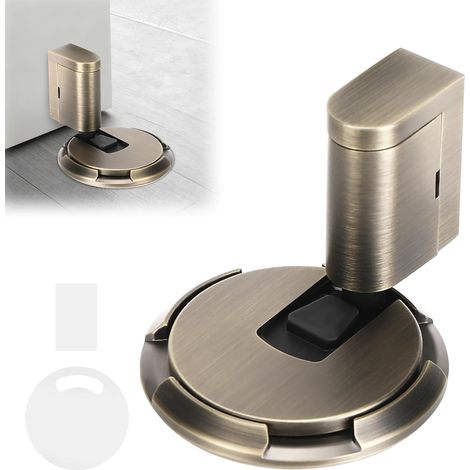 Tope de puerta metálico, independiente, con adhesivo 3M, tornillos ocultos, apto para todo tipo de suelos duros, garantiza la seguridad de la puerta (bronce).