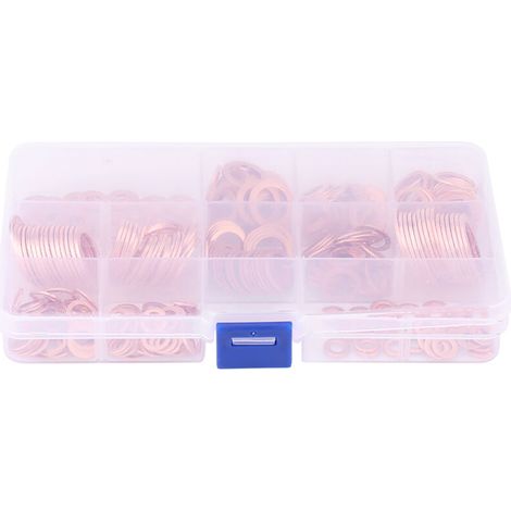 Jeffergarden Kit de 280 rondelles d'étanchéité plates en cuivre massif de 12 tailles assorties, avec boîte de rangement. (1/5)