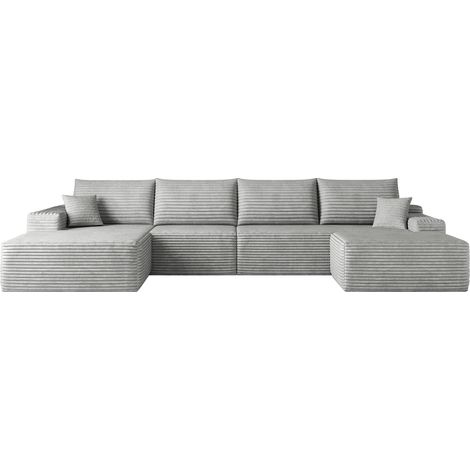 ELVMI Sofá de Esquina Modular Comprimido con Asiento Profundo, Sin Montaje, de Tela de Pana Gris (1/5)