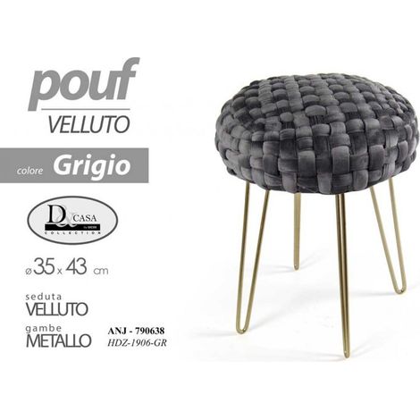 2x Pouf en velours gris structure dorée cm 43