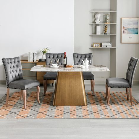 Silla de comedor 49x63x95 cm en terciopelo gris, moderna para comedor FloraGrace (1/5)