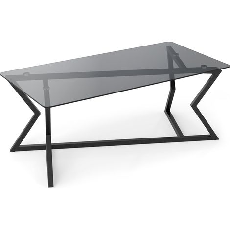 Rechteckiger Couchtisch mit Tischplatte aus gehärtetem Glas und Metallgestell
