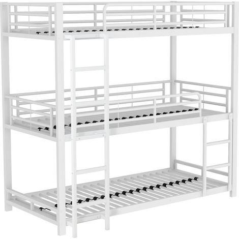 Dreistöckiges Metall-Etagenbett weiß 90x200 cm mit Leiter MODENUIT (1/5)
