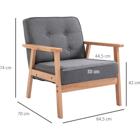 Fauteuil, fauteuil de salon, fauteuil inclinable à pieds en bois, fauteuil de lecture aspect lin, fauteuil rembourré pour chambre, gris (1/5)