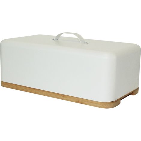 Boîte à pain en métal blanc et bois naturel 33 x 18 x 14 cm (1/5)