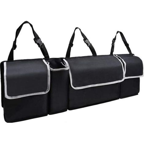 Organisateur de coffre de voiture, 90 cm, noir, 8 poches de rangement pour la banquette arrière, nylon Oxford (1/5)