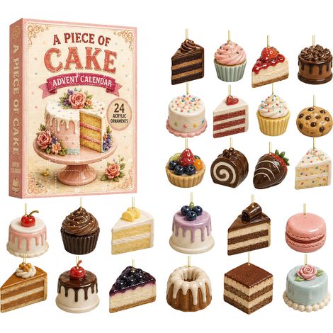 Adventskalender 2026 – 24-teilig – mehrfarbig – Acryl – 8 cm flache Anhänger – Kuchen- und Gebäckmotiv – Christbaumschmuck – geeignet für Weihnachtsfeiern und als Dekoration (1/5)