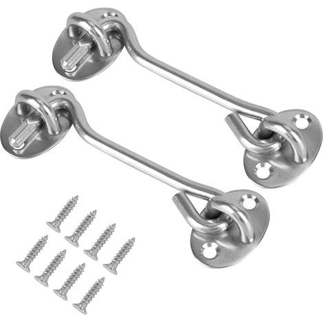 Set di 2 ganci antivento con occhiello - Acciaio inossidabile - Per porte, finestre, cancelli - Per garage, recinzioni, finestre o casette da giardino (10 cm) (1/5)