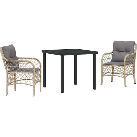 Ensemble de salle à manger pour jardin 3 pcs,Salon de jardin Beige Poly rotin CFW79164 (1/5)