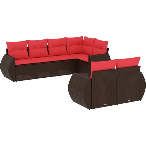 7-teiliges Gartensofa-Set mit Kissen, braun, Polyrattan vidaXL (1/5)