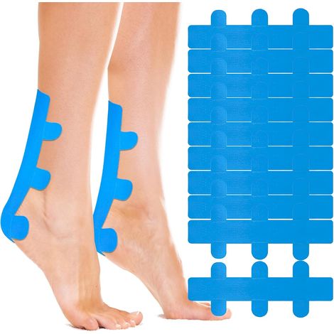 Nastri Kinesiologici per tendini del tallone e tendini d'Achille, pretagliati, comodi, impermeabili ed elastici, confezione da 10, blu (1/5)