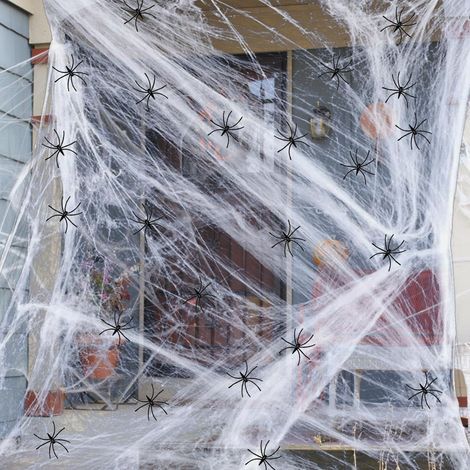 Toile D'Araignée Halloween 300g,DéCoration Halloween Extérieur Intérieur 50 Fausse D'Araignée (1/4)