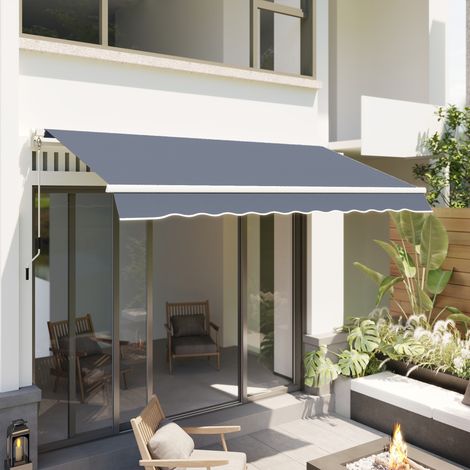 Store extérieur avec bras rétractables et ouverture à manivelle. 360 x 250 cm. Gris.
