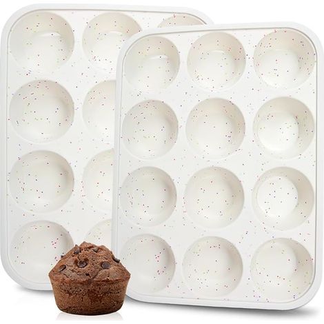 Set di 2 teglie da forno in silicone alimentare rinforzato con metallo, antiaderenti, per quiche e cupcake. (1/5)