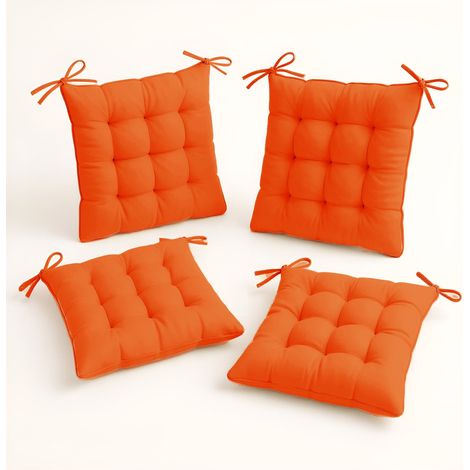 Lot de 4 Galettes de Chaise 40x40 Orange - Intérieur & Extérieur (Déperlant avec Attaches) (1/5)