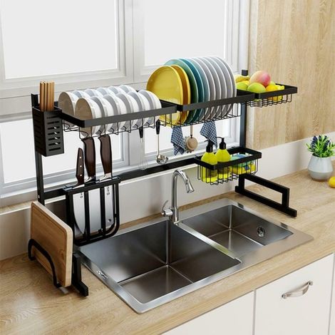 TrAdE Shop Traesio - Scolapiatti Colapiatti Base Appoggio In Acciaio 86x52 Organizer Cucina Scaffale - (1/5)