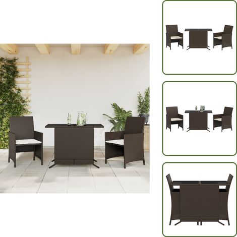 The Living Store Set Bistrò 3 pz con Cuscini Marrone in Polyrattan - Sedie da giardino