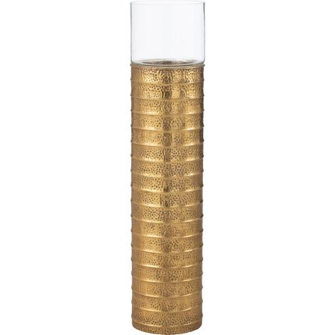 Porte bougie pilier doré en métal et verre style élégant - Doré finition martelée et verre transparent (1/5)