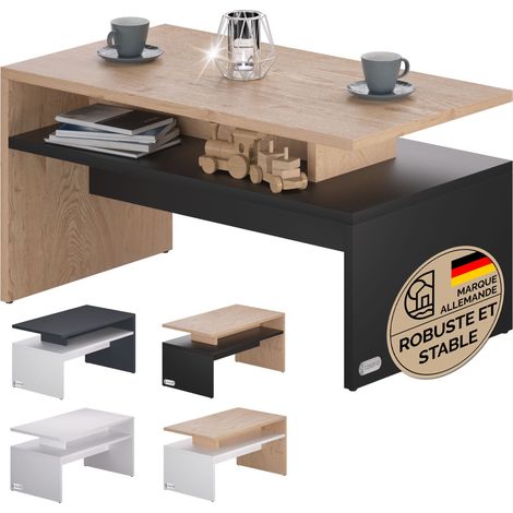 Casaria – Table basse relevable 95x55x50cm – Panneau aggloméré 15mm – Charge maximale 50kg – 2 niveaux de rangement – Design épuré gris