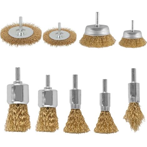 Ensemble de 9 brosses métalliques pour perceuse, pour éliminer la Rouille et la Peinture anticorrosion. Brosses métalliques à Tige de 6,35 mm pour Le Nettoyage, Le ponçage et Le Polissage. (1/5)