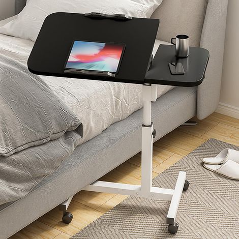 Table de lit réglable avec roulettes, support inclinable pour ordinateur portable, table de lit médicale, plateau - Noir (1/5)