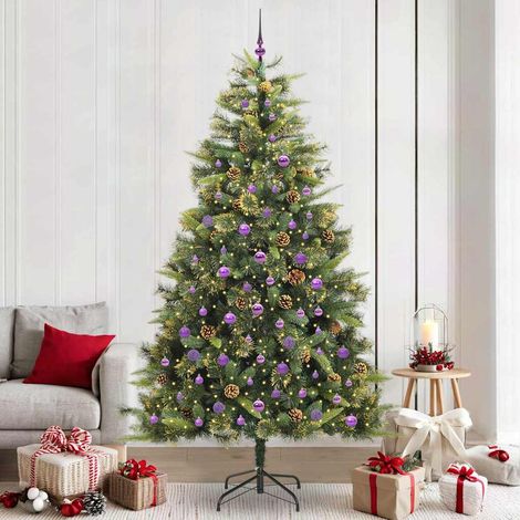 Sapin de Noël artificiel lumineux LED avec boules et support branches pliables vert 240 cm - PANGIVO (1/5)