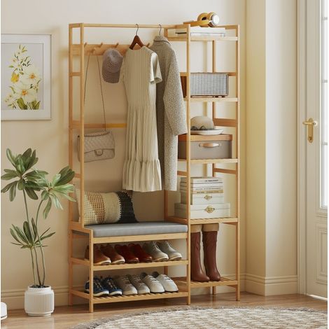Mobile ingresso appendiabiti con scarpiera bambù 104 cm OKMYHOME (1/4)