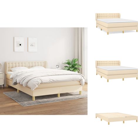 Sommier à lattes de lit avec matelas Crème 140x190 cm Tissu - Lit Plateforme - Lit Double - Matelas À Ressorts Ensachés - Literie - Chambre À Coucher (1/5)