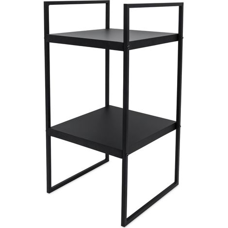 Metall Standregal schwarz offen mit 2 Fächern - 54 x 27 x 27 cm - Bücherregal quadratisch mit 2 Ablagen - Universal Regal