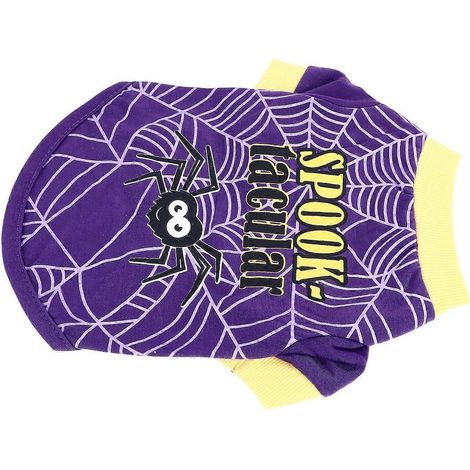 Déguisements d'Halloween pour animaux de compagnie - T-shirt confortable et respirant en polyester avec imprimé toile d'araignée mignonne (1/2)