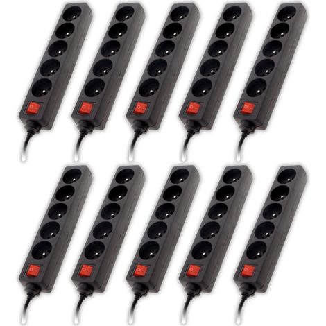 – Lot de 10 multiprises 5 prises 16A 2P+T – Interrupteur lumineux – Sécurité enfant – Couleur noir – Pour usage domestique