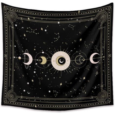 Tapisserie murale motif carte de tarot noir mystérieux ciel étoilé - Décoration murale pour chambre à coucher - Noir - 200 x 150 cm (1/5)