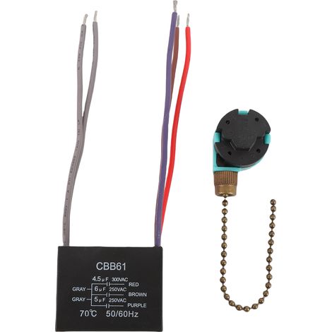 3-stufiger 4-adriger Zugkettenschalter für Deckenventilatoren, 4,5µF/6µF/5µF 5-adriger CBB61-Kondensator für Ventilator-Lichtsteuerung