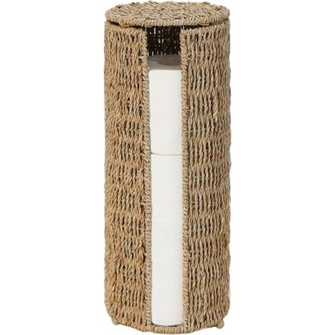 Porte-papier toilette en fibre d'algues tissé à la main, pour 3 rouleaux, marron (convient pour la salle de bain, sous le lavabo) (1/5)