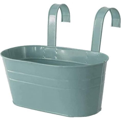 Pots de fleurs suspendus en métal, crochet amovible, pour balcon ou jardin (27 x 21 x 14,5 cm) Bleu (1/5)