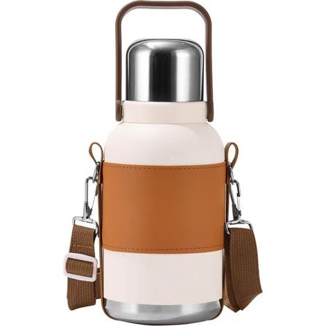 Bouteille isotherme de luxe 1500 ml - Acier inoxydable 316 - Étui de transport en cuir et filtre à thé inclus - Isolation sous vide à double paroi - Maintient les boissons chaudes et froides pendant 2 (1/5)