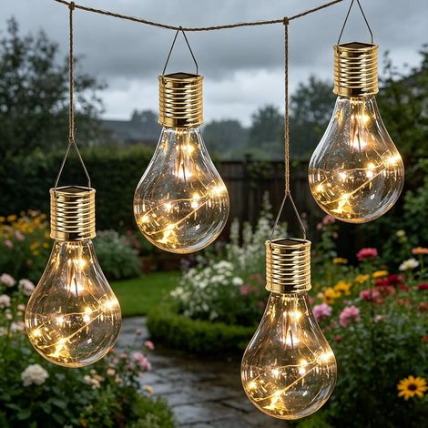Ampoules Solaires À Suspendre pour Jardin Extérieur,4 Pièces Ampoule Solaire Exterieur Suspendue,Suspension Solaire Exterieur,Étanche Luminaires Suspendus,pour Jardin,Allée,Cour,Terrasse,Arbre (1/5)
