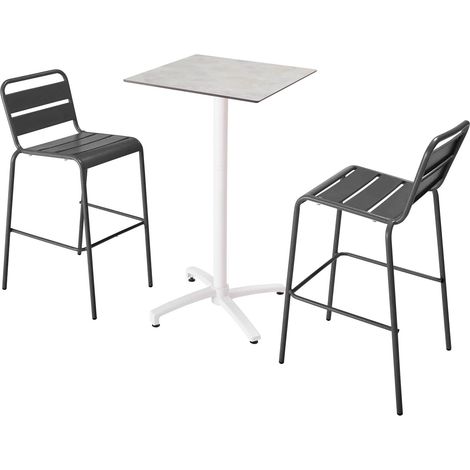 Ensemble table haute 60x60 cm inclinable stratifiée et 2 chaises gris (1/5)