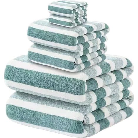 Ensemble de 6 serviettes de bain et de visage, épaisses, à séchage rapide, ne peluchent pas, vertes (1/4)